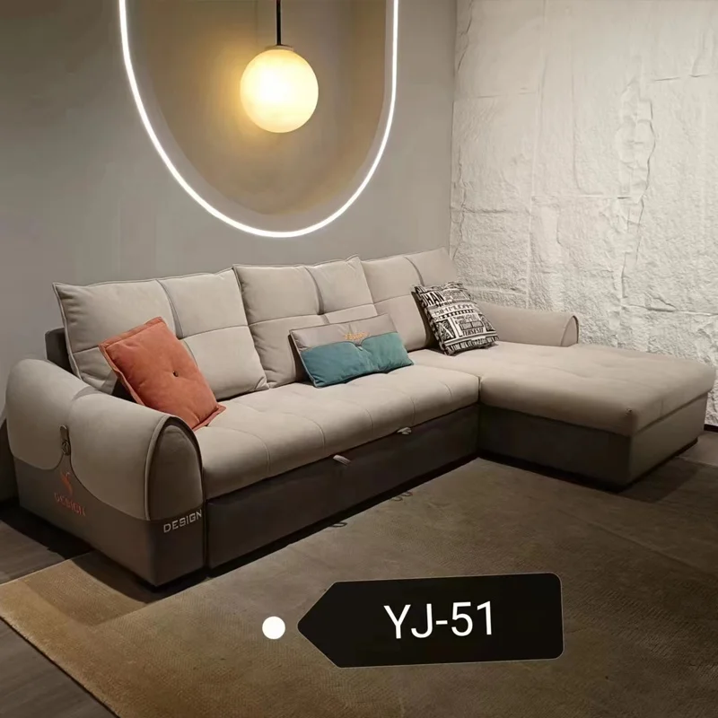 Modern sofa bed living room furniture expandable L-shaped MIcrofiber fabric sofa retractable corner sofa