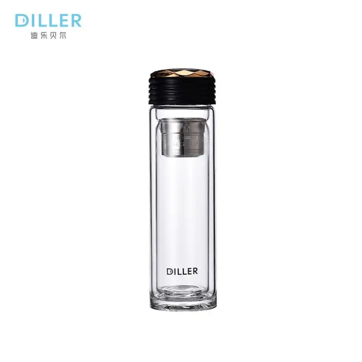 Drinking Bottle Wholesale Double Wall Borosilicate Glass Water Bottle  with Tea Infuser