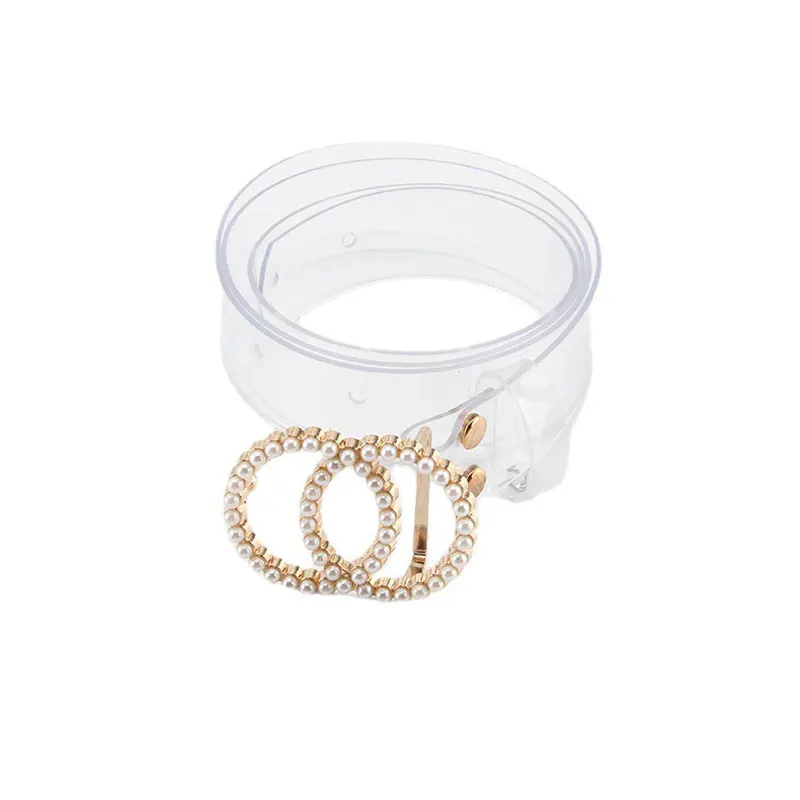 Custom Pearl Rhinestone Pin Buckle Waist Belt Resin Plastic PVC Clear Transparent Belts for Women