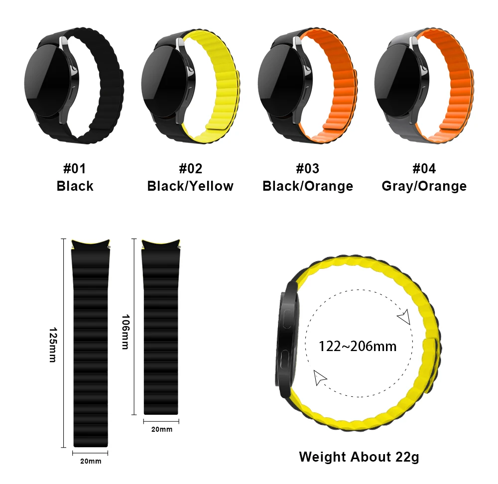 New Arrival Silicone Magnetic band for Samsung Galaxy Watch 4 Smart Watch Strap for Samsung watch 20mm