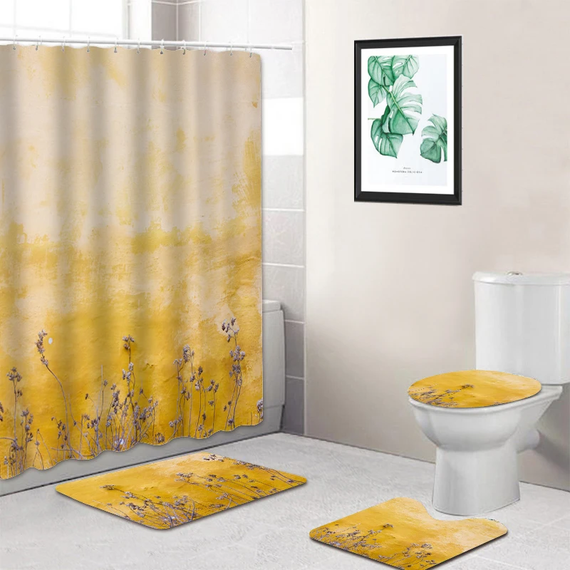 Custom design bathroom set rugs shower curtain with hooks 12 pieces