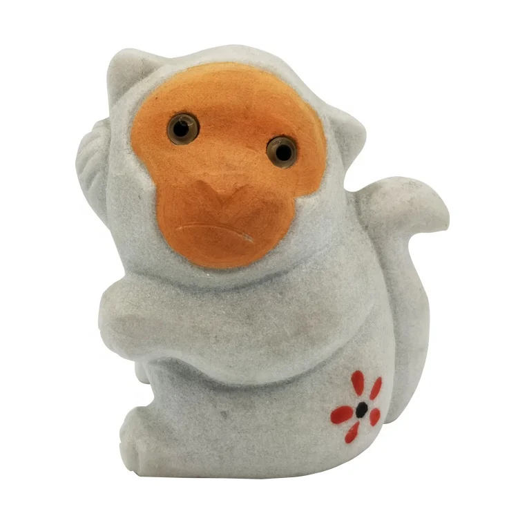 White Small Monkey Stone Carving SA RU Sculpture Statue Garden Decorative Ornament High 9 cm