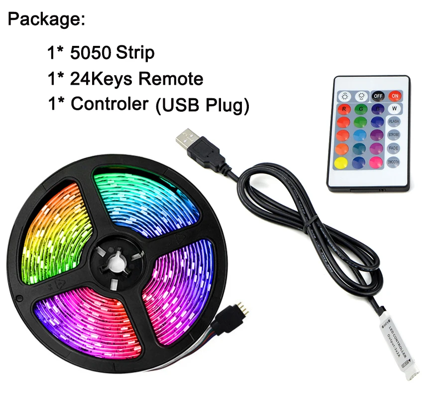 LED Strip Light USB 5050SMD DC5V Flexible LED Lamp Tape Ribbon RGB 0.5M 1M 2M 3M 4M 5M TV Desktop Screen BackLight Diode Tape