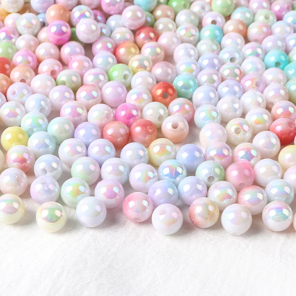 SOJI Wholesale 6mm 8mm 10mm 12mm Acrylic Gradient AB Color Round Loose Spacer Beads Two Tone Pearl Beads For Jewelry Making