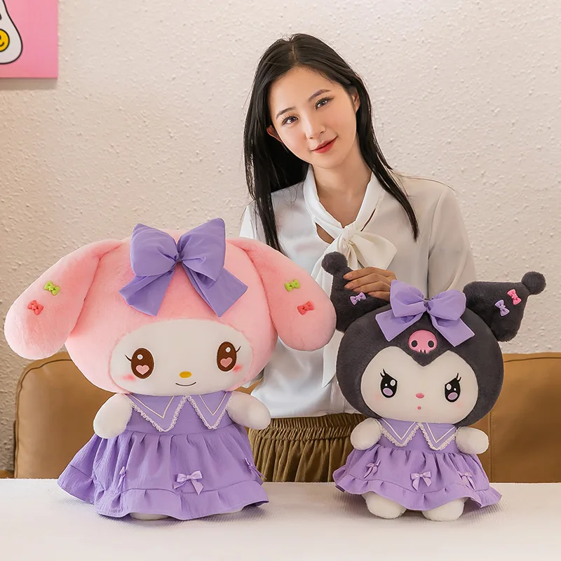 XUX Cartoon Cute Melody Kuromi Stuffed In Beautiful Dress Toy Animal Toys Girl Cartoon Pillow Bosom Friend Wholesale