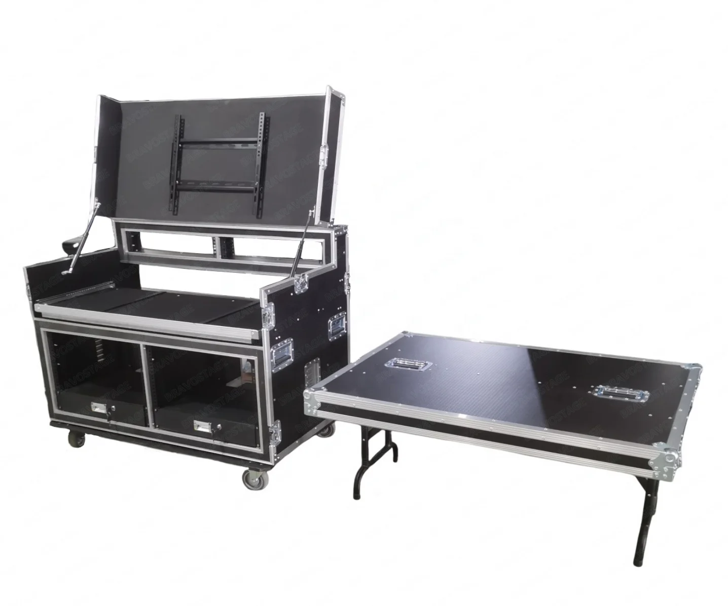 BRAVO Custom Twin 8U Production Workstation Equipment Broadcast Flight Road Case With Iron Drawers