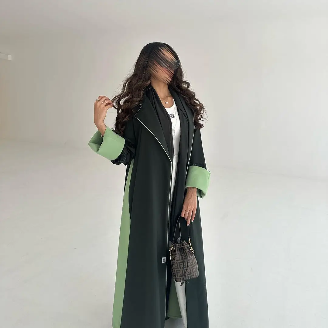 Daily abaya 2024 Korean modern style dark green patchwork unique design Muslim Eid coat dubai Abaya women muslim dress