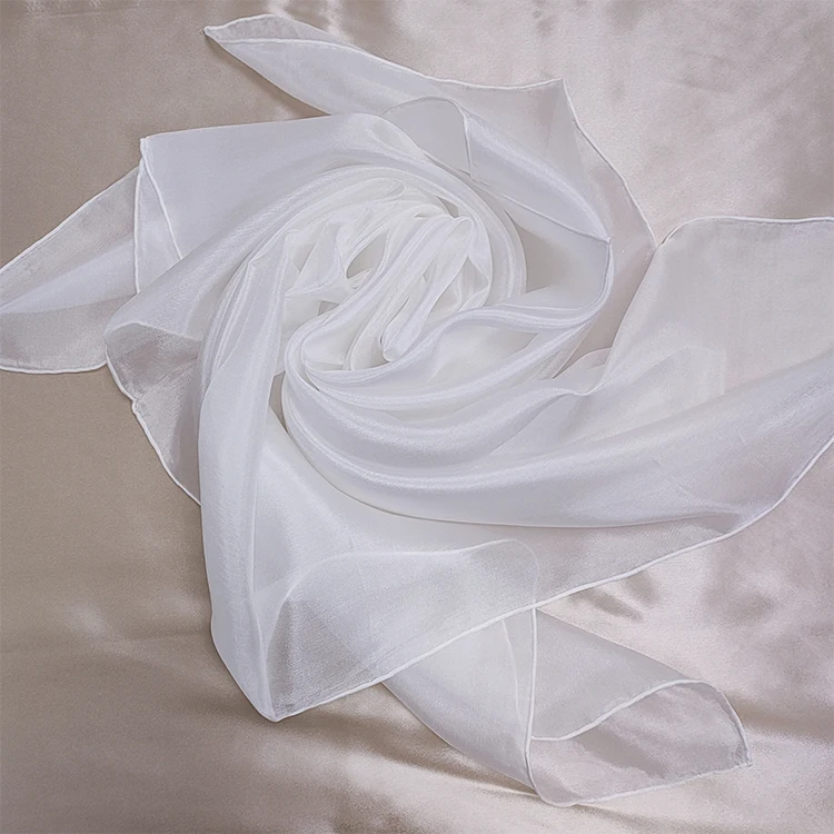 Wholesale White 5mm white Silk Habotai Square Scarf with Hand Roll Hem