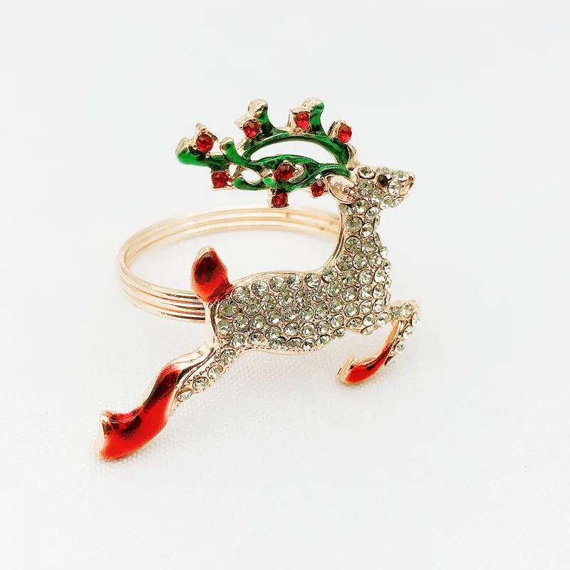 Christmas Napkin Ring Luxury Diamond Reindeer Napkin Ring Holder Silver Metal napkin rings for Christmas Dinner Table Decoration