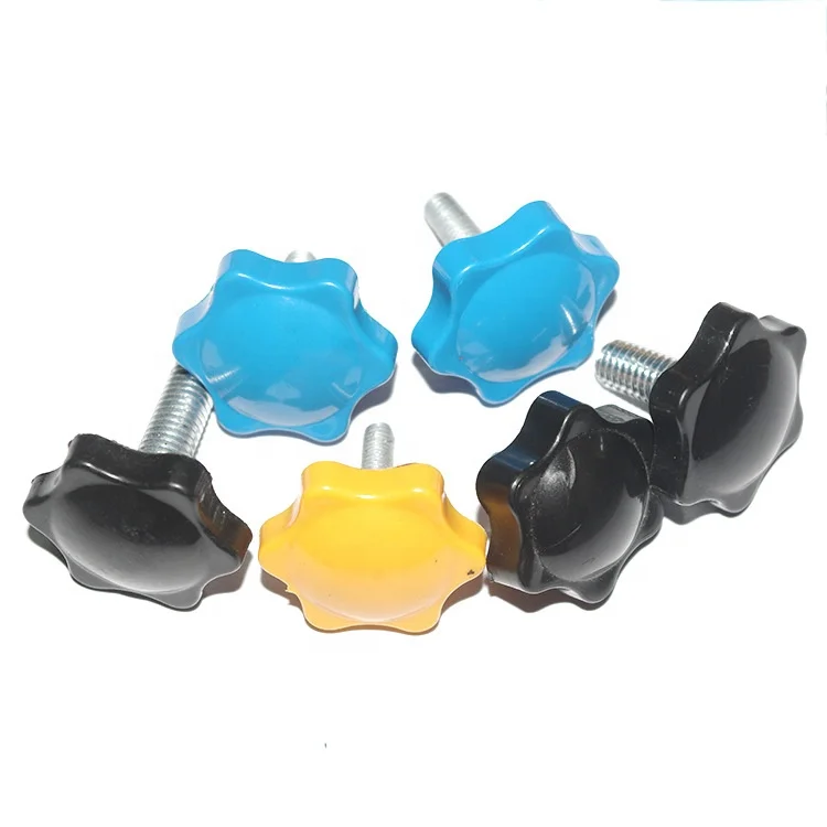 Furniture Plastic Six Lobe Flower knurled knob screws Black Head Clamping Knob M5 M6 M8 M10 Stainless Steel Bolt