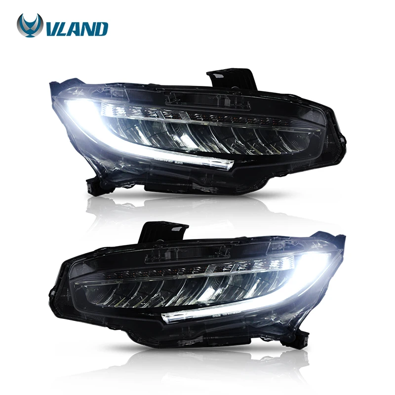 VLAND Factory Modified Full LED Headlights Head Light 4 Doors Sedan 10th 2016-UP Sequential Car Front Lamp For Honda Civic
