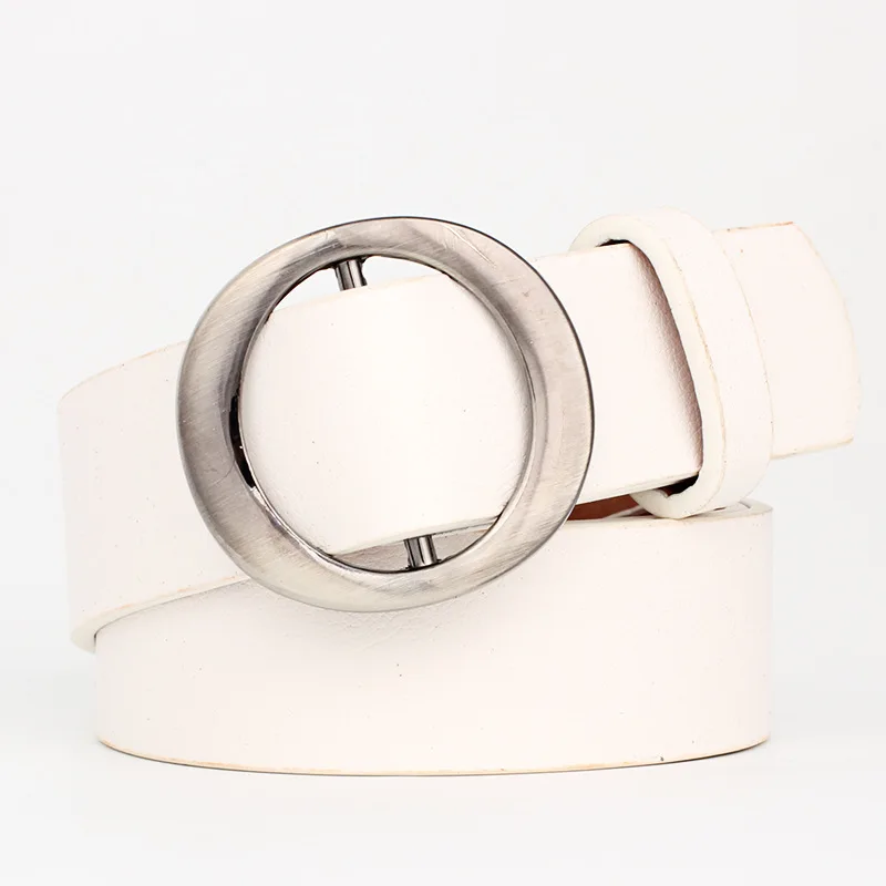 Women Belt with round buckle vintage Simple Non Porous Female Waistband fashion ladies PU Leather jeans belts