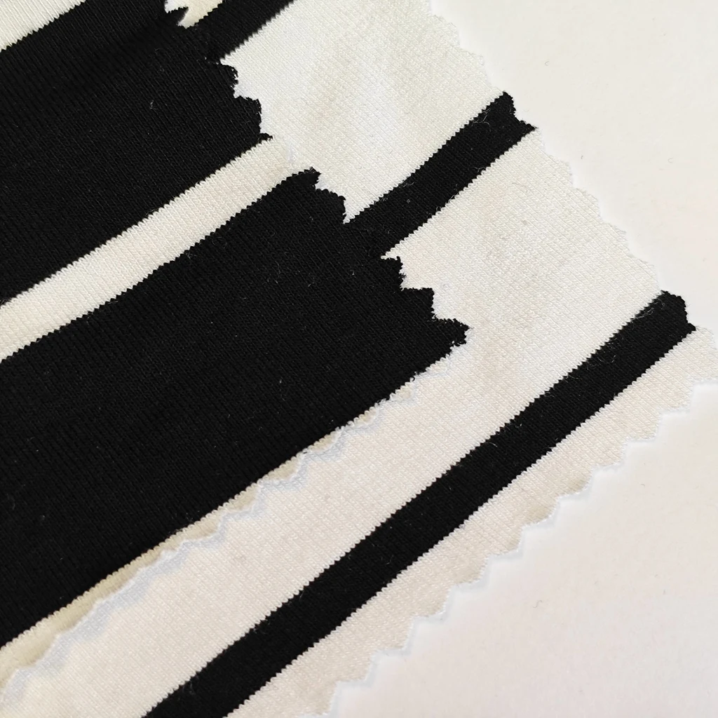 OEM  Chinese Supplier Rayon Spandex 200Gsm  Modal Stretch Stripe  Yarn Dye Fabric White And Black Stripe Knit