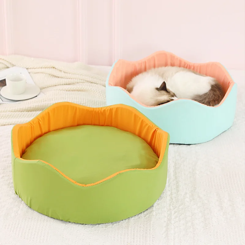 Dog Cool Pet Soft Cute Cat Bed Nest Sponge Removable Pet Supplies Deep Sleep Ice Silk Flower Floral Shape Dog Round Pet Bed Cat