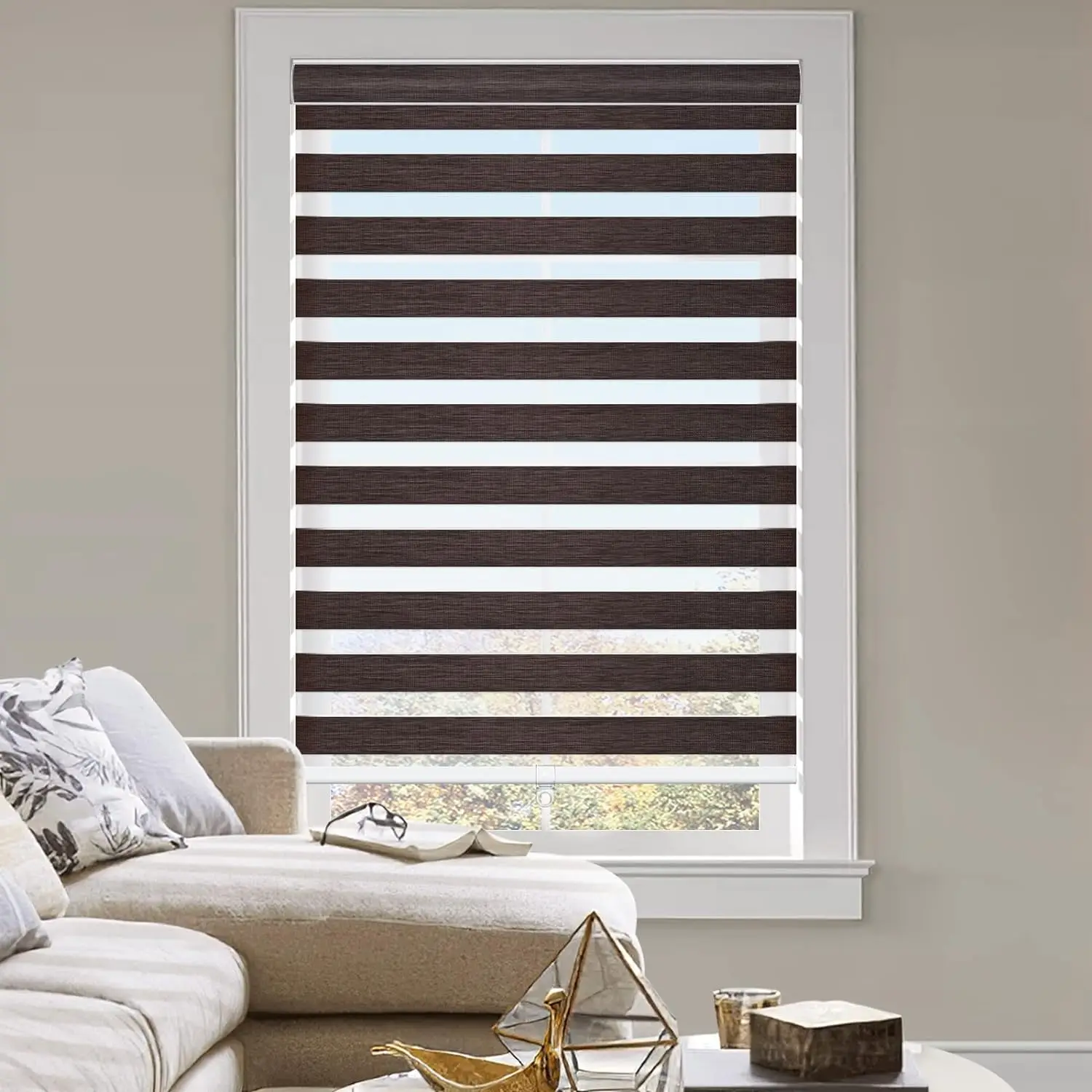 Galime Easy Fix Smart System Bluetooth Tuya Battery Operated Zebra Shutter Breathable Blinds for Windows