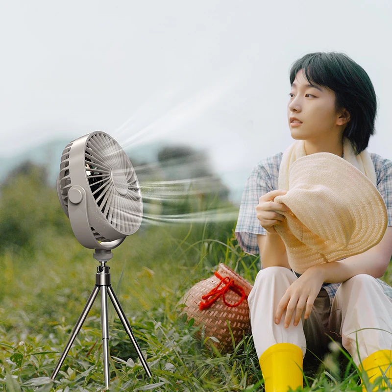 Portable Camping Fan with LED Lantern Rechargeable Battery Operated Tripod USB Fan for Tent Car RV Hiking Survival Kit