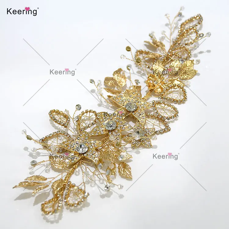 WHD-082 Keering Chest Decoration Metals Alloys Flower Crystal Beaded Strass Rhinestone Bodice Applique for Dresses