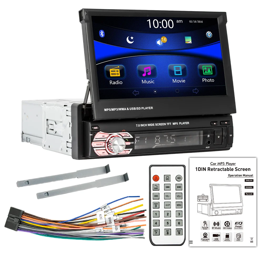 2024 Karjoys New Car DVD Player 7-inch Telescopic machine car Radio MP5 Radio media  player