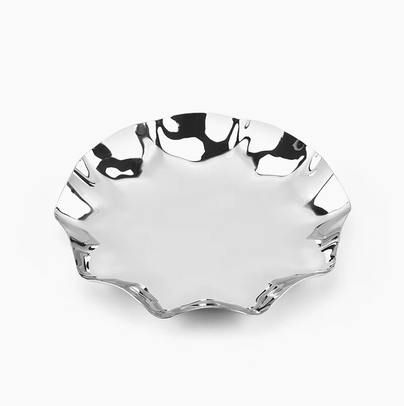 Irregular Kitchen Countertop Dining Room Decorative Stainless Steel Lotus Shape Medium Fruit Plate Display Tray