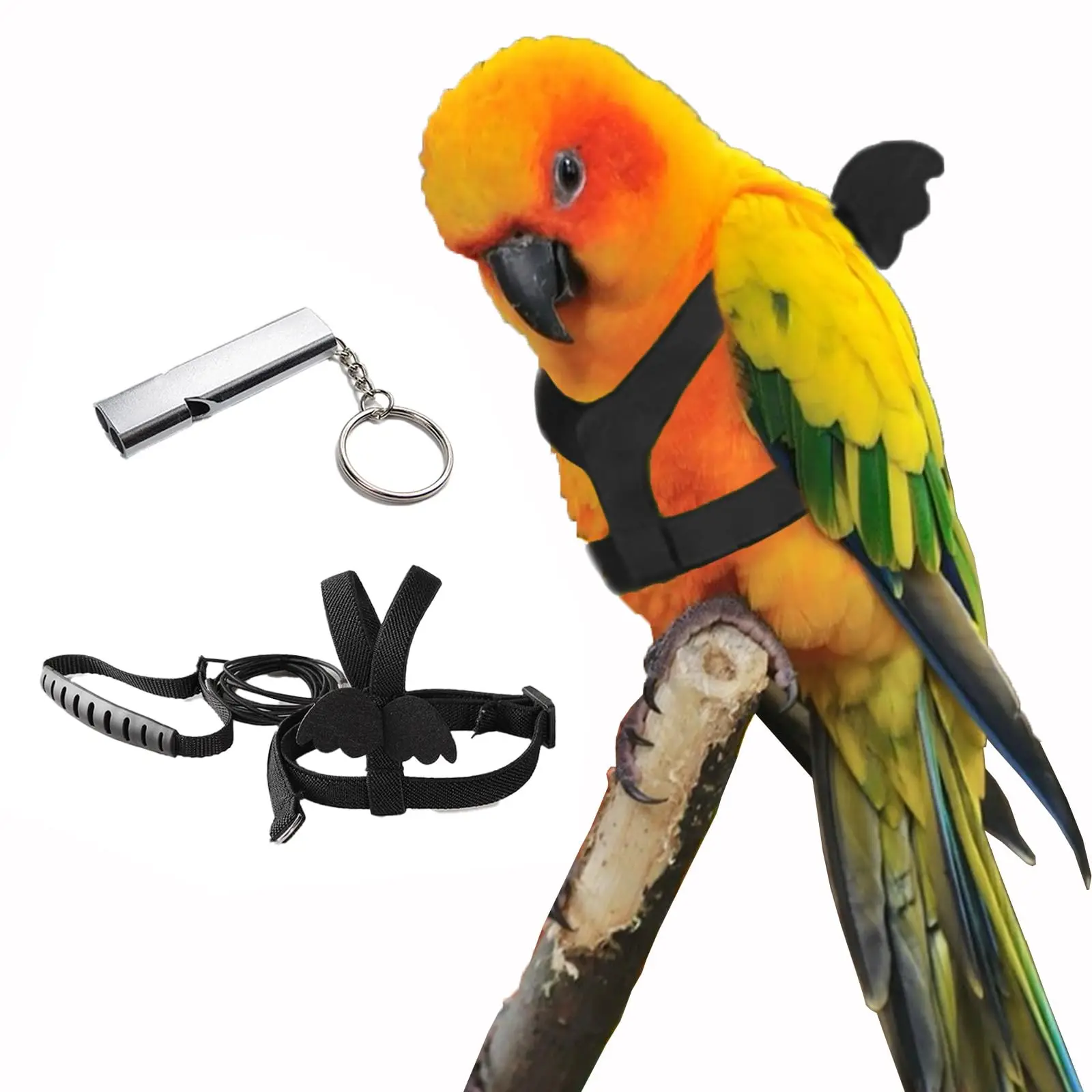 Hot Sale QQgift Custom Logo Anti-Bite Nylon Rope Adjustable Outdoor Bird Training Leash Bird Harness Leash With Training Whistle
