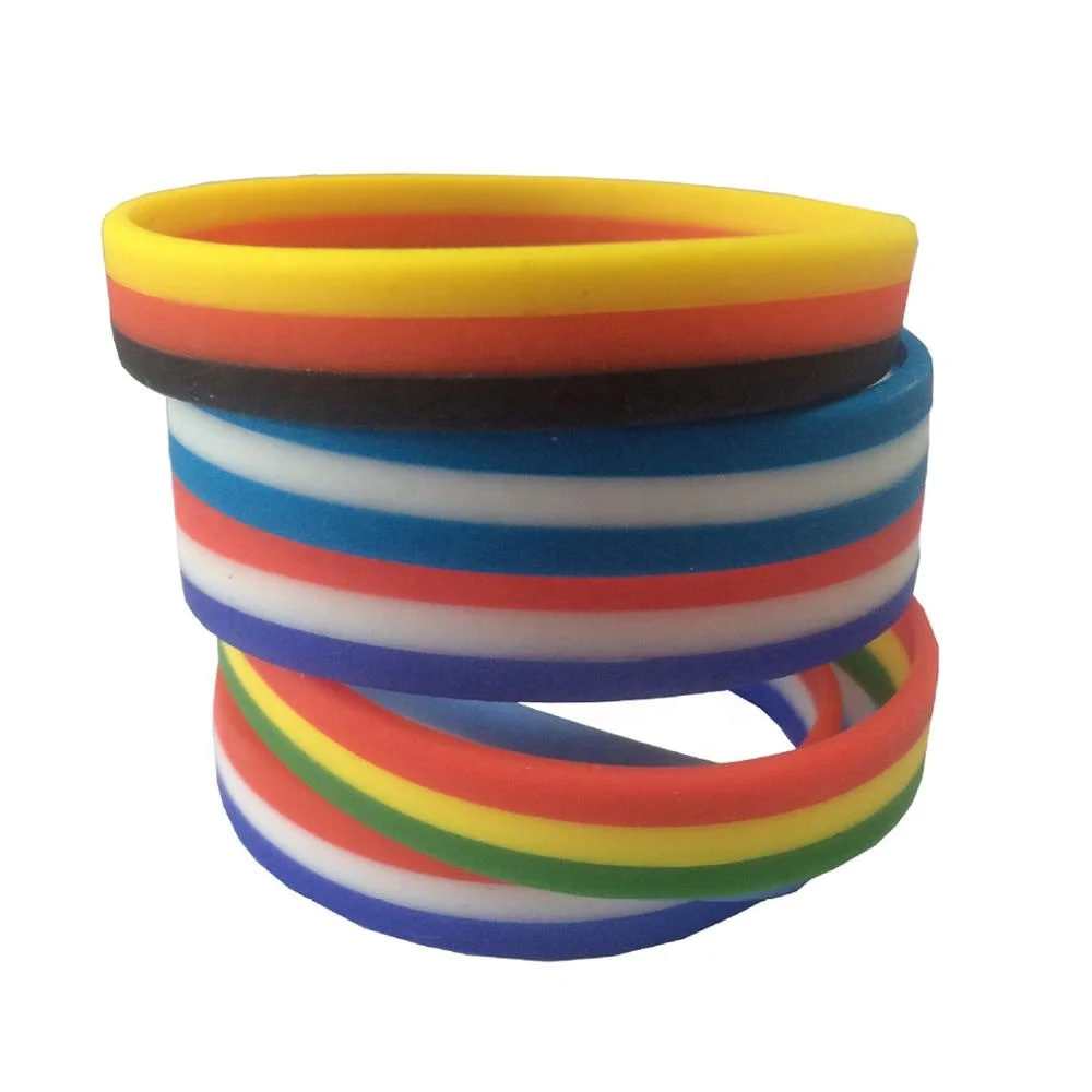 Customized Personalized Country Flag Layer Tricolors Strips Printing Sports Silicone Rubber Wristband Hand Bracelet Band