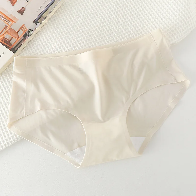 Ice Silk Women Pure Cotton Crotch Invisible Naked Cool Feeling Mid-waist Underwear