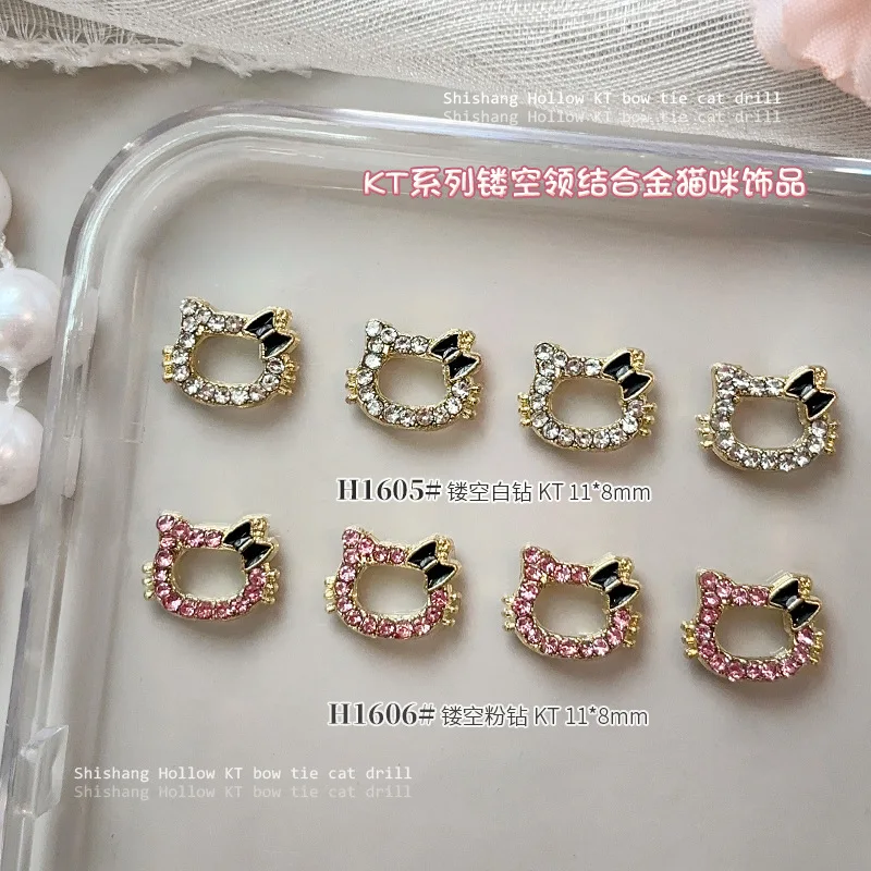 Paso Sico Kawaii Cat Manicure Supplies Hollow Full Shiny Diamond 3D Nail Art Charms for Manicure Accessories