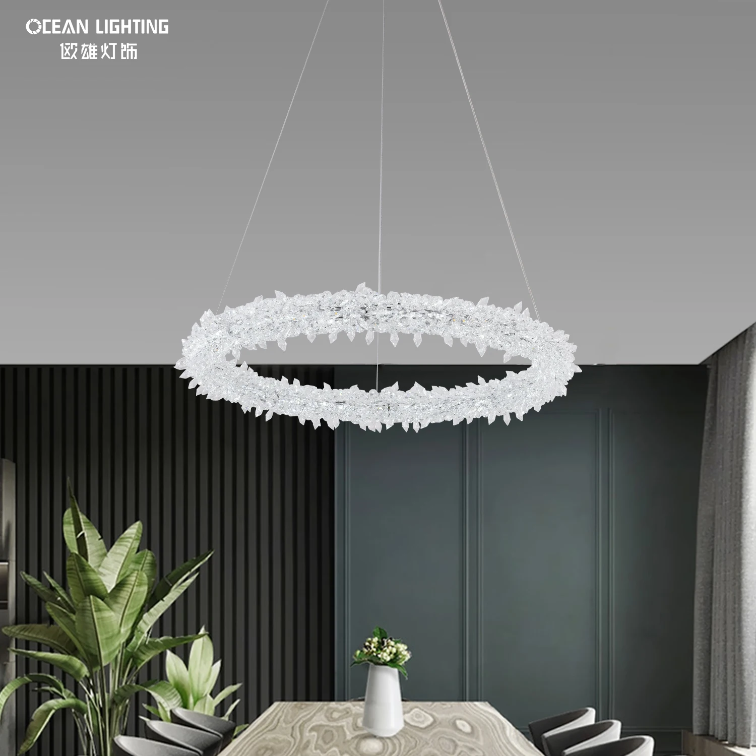 Custom 3 Rings Chandelier Indoor Hotel Household Designer Lustre Nordic Round Modern Crystal LED Pendant Light For Restaurant
