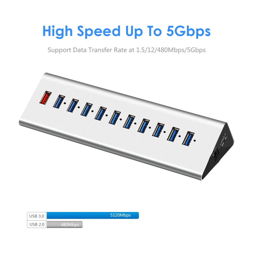  Многопортовый Алюминиевый usb-концентратор QC 3 0 порт для быстрой зарядки 10 usb поддержка передачи данных 5 Гбит/с концентратор