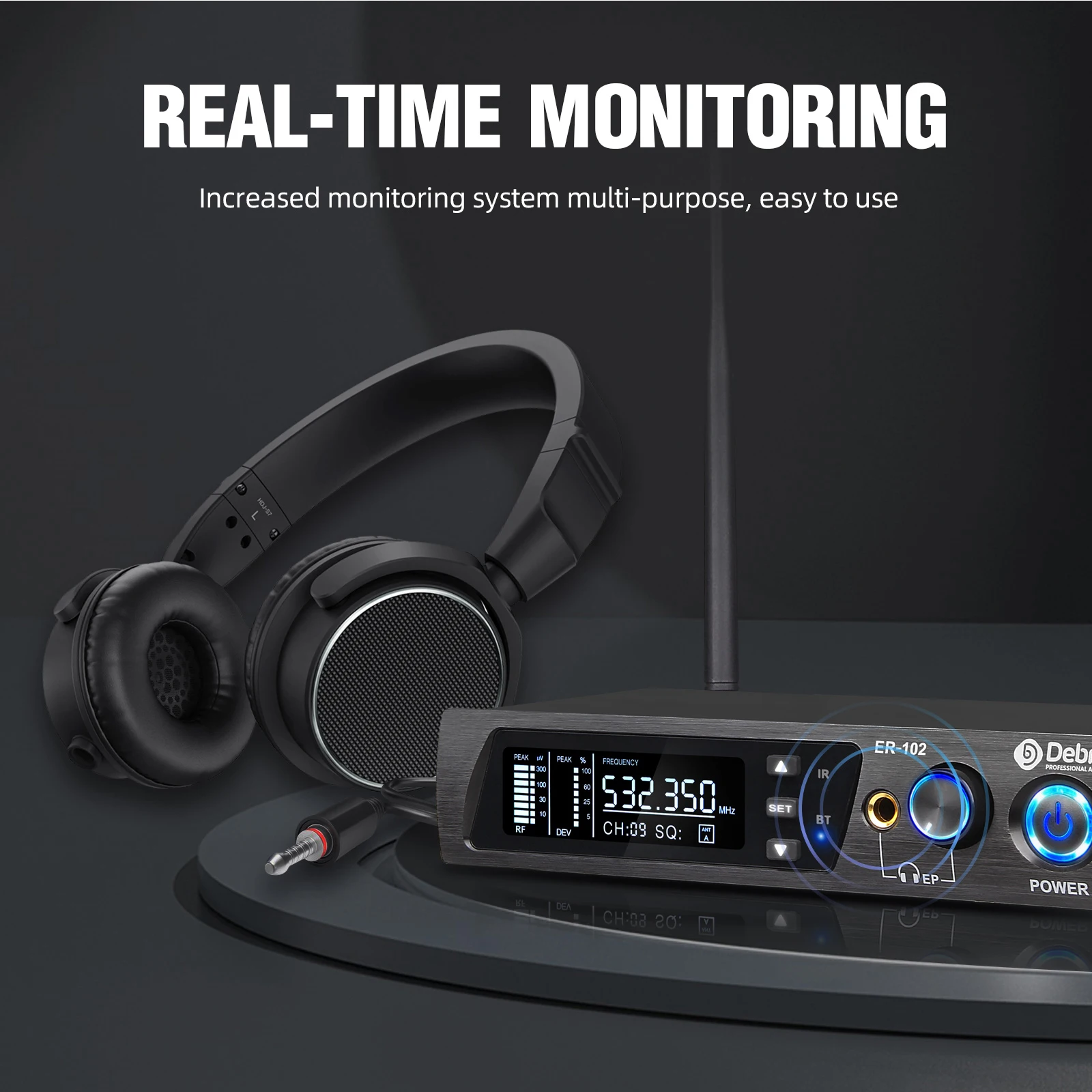 ER-102 Portable Wireless in Ear Monitor System Headset Microphone Professional Singing Sound System Condenser Microphone 120DB