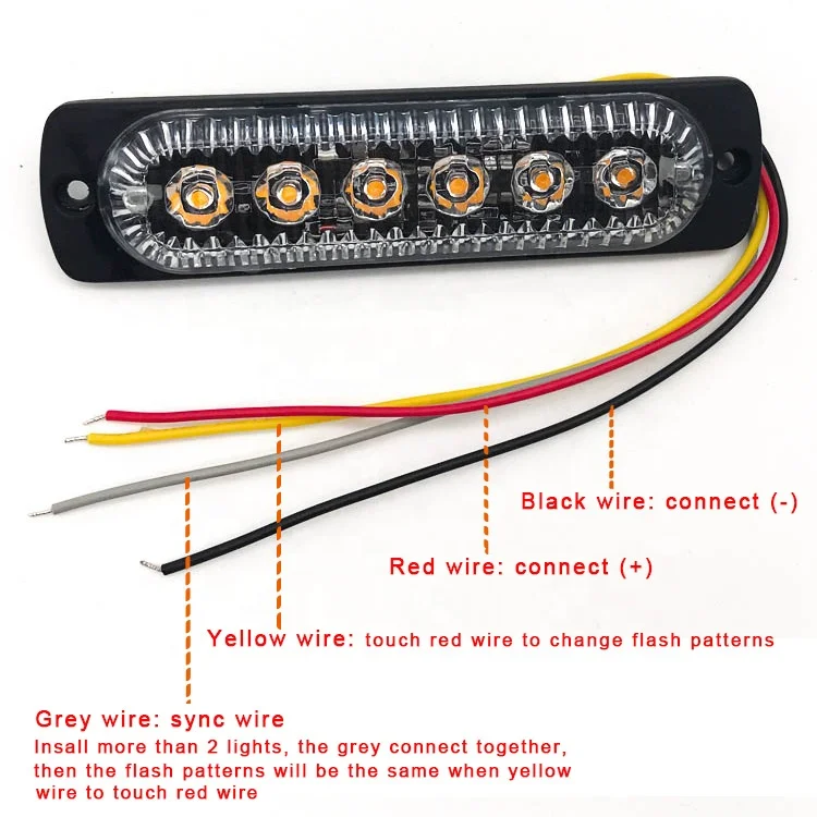 Supper slim car strobe light 12V red blue amber 6LED warning outdoor mini strobe light