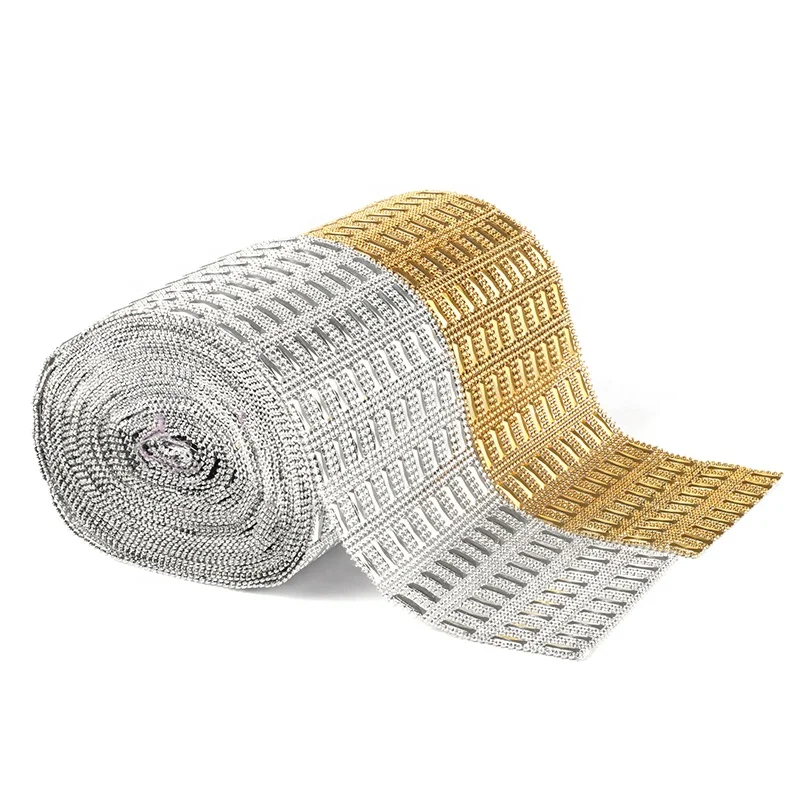Gold and Silver bendable plastic 24 Rows 10 yards/roll mesh trmming rolls for wedding decor