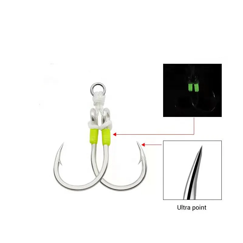 Custom 10827a High Quality High Carbon Steel Double Hook Slow Jigging Assist Feather Fishing Hook Assist Hook