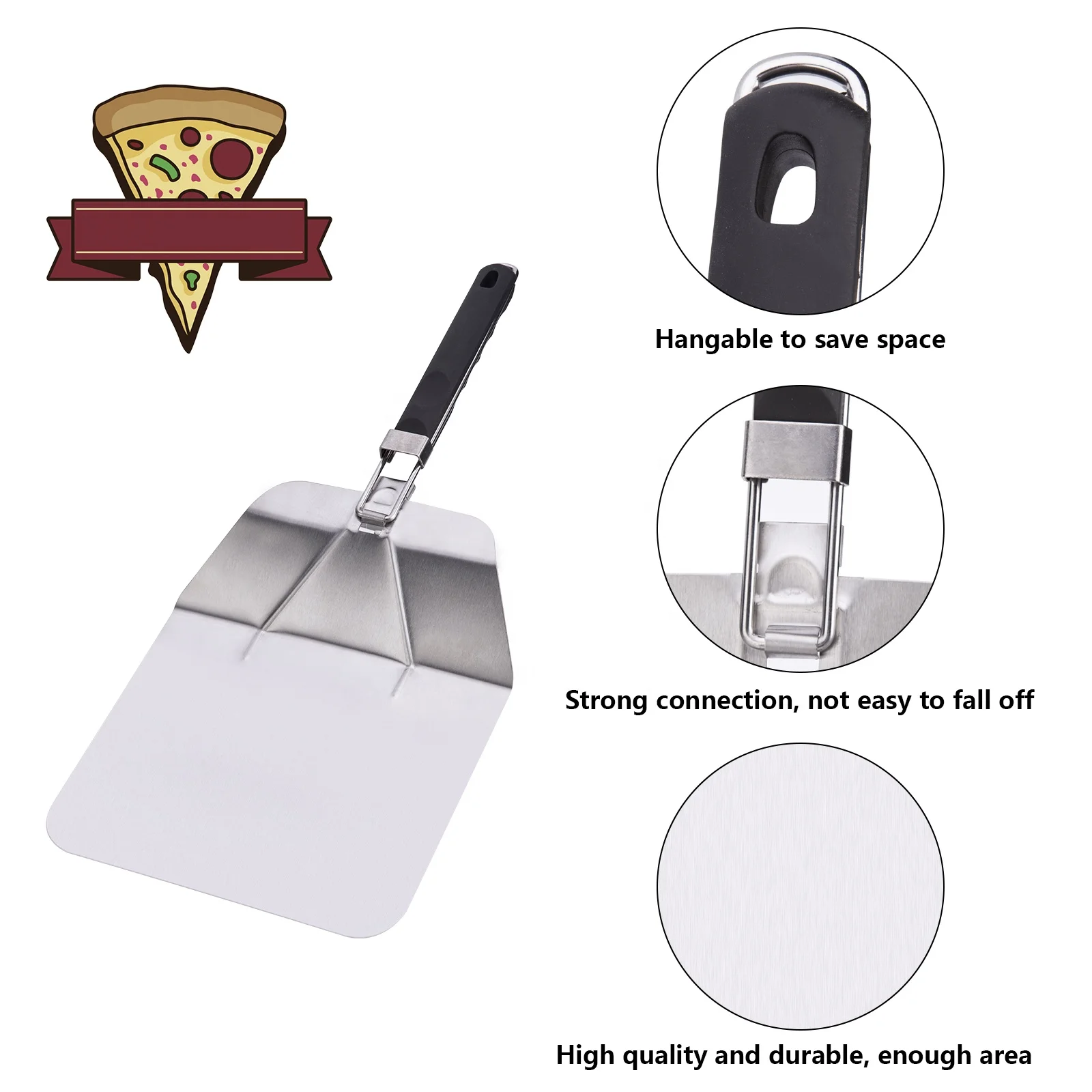 Pizza Turning Spatula, Pizza Peel Paddle with Foldable Large Handle, Heavy Duty Pizza Lifter