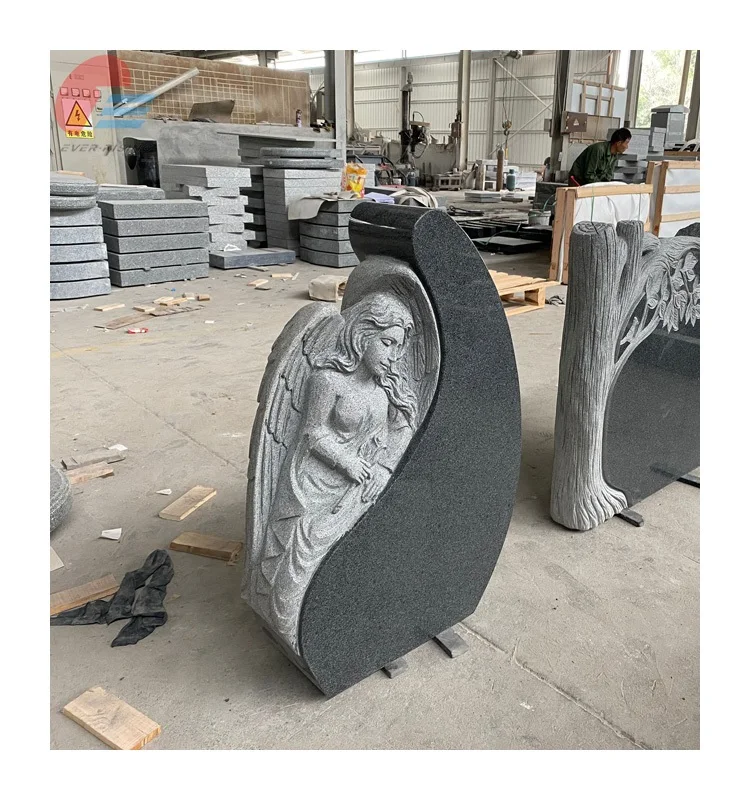 China Impala Granite  Headstone with Angel carving