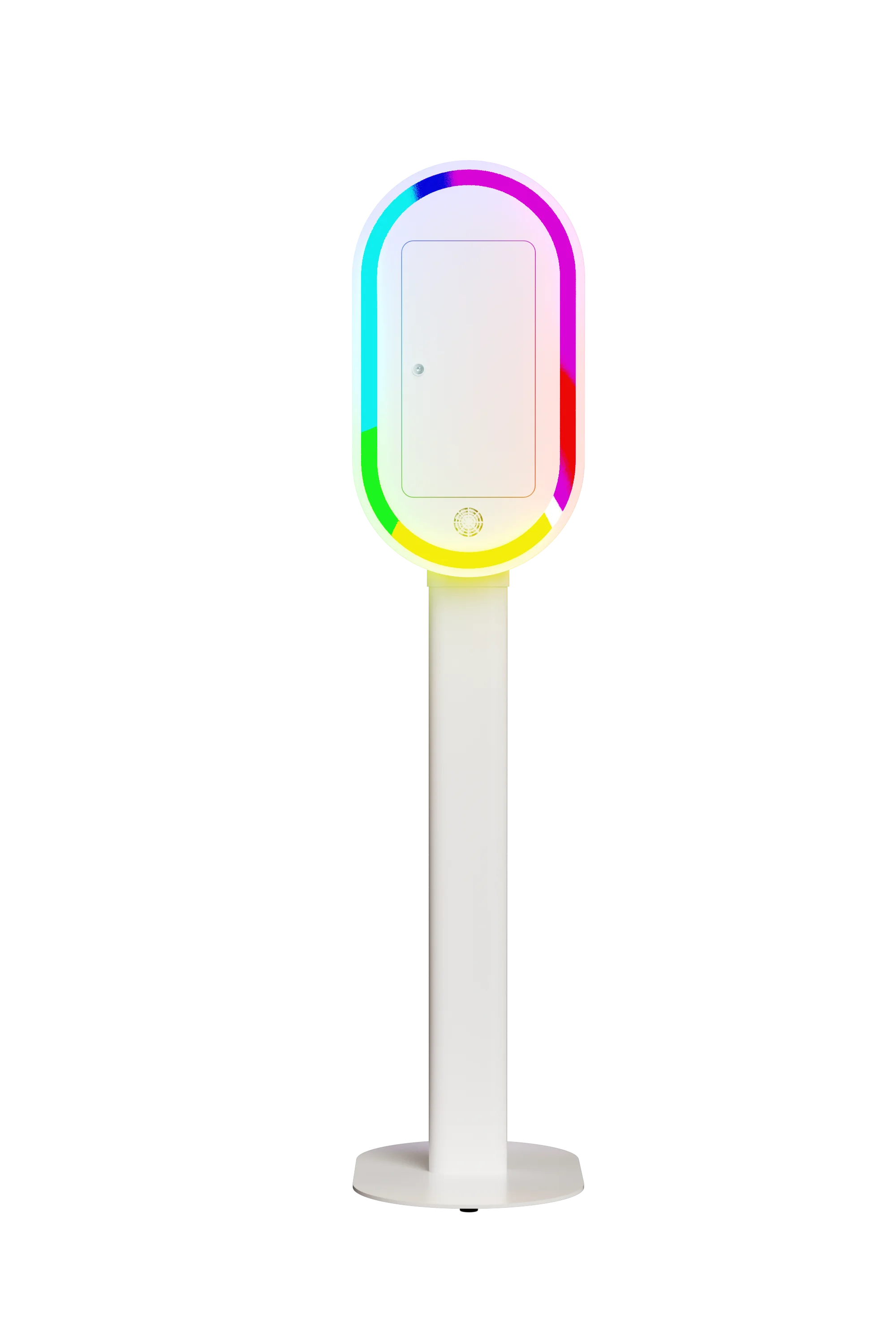 Fashionable Oval dslr Photo Booth with RGB Ring Light on Both Sides Photo Kiosk Booth with Umbrella flash light