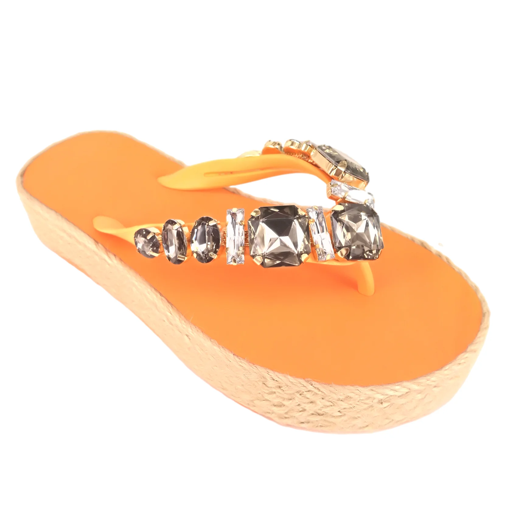 OEM   ladies  flip flops sandals  diamonds chain wedges  jute string foxing slides