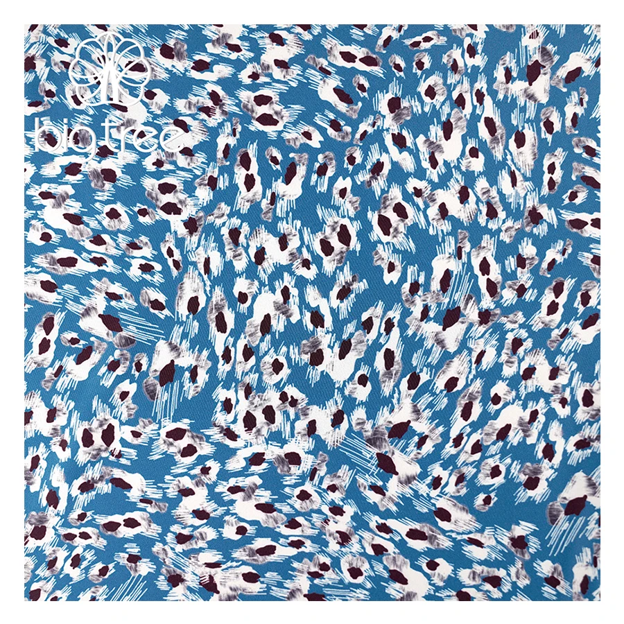New Design Silk Satin 100% Polyester Blue Leopard Print Fabric for Ladies Girls Braces Skirt