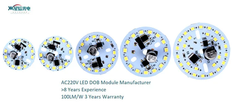 High quality CE LVD 3years warranty 9W LED PCB Module 40mm Dia No flicker 110lm/w RA80 AC DOB Driverless