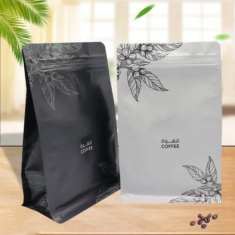 125g 8 oz 340g roasted coffee flat bottom pouch ziplock bags for food packaging custom doypack coffe bags with valve
