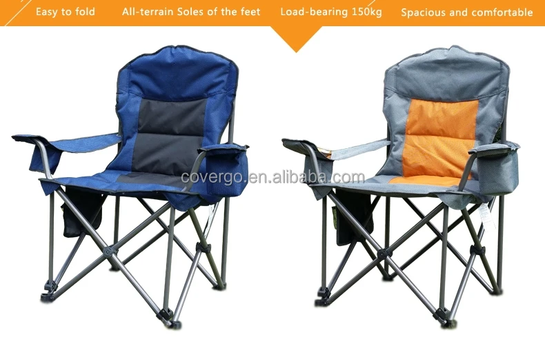Wholesale Heavy Duty 450 LBS Steel Padded Arm Luxury Portable Folding Outdoor Garden Fishing Camping Chair with Cooler Bag