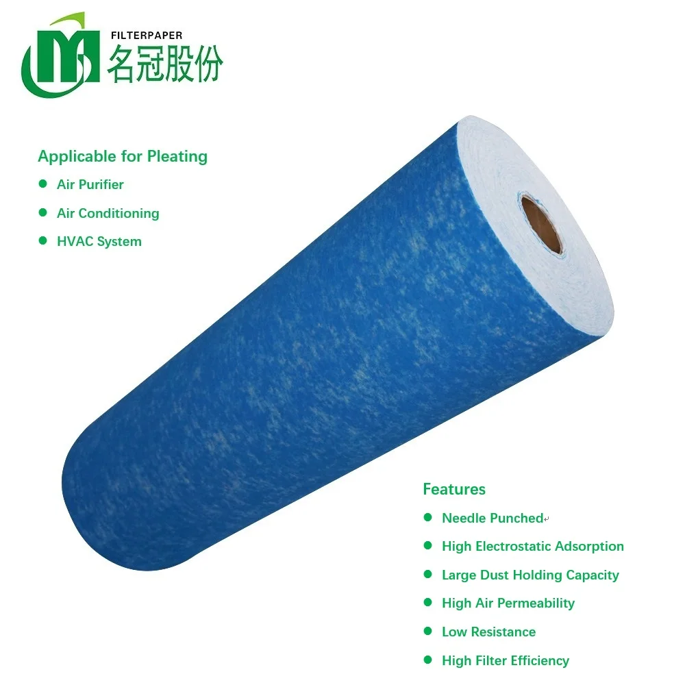 Medium efficiency needle-punched non-woven fabric electrostatic-charged air filter media applied in HVAC