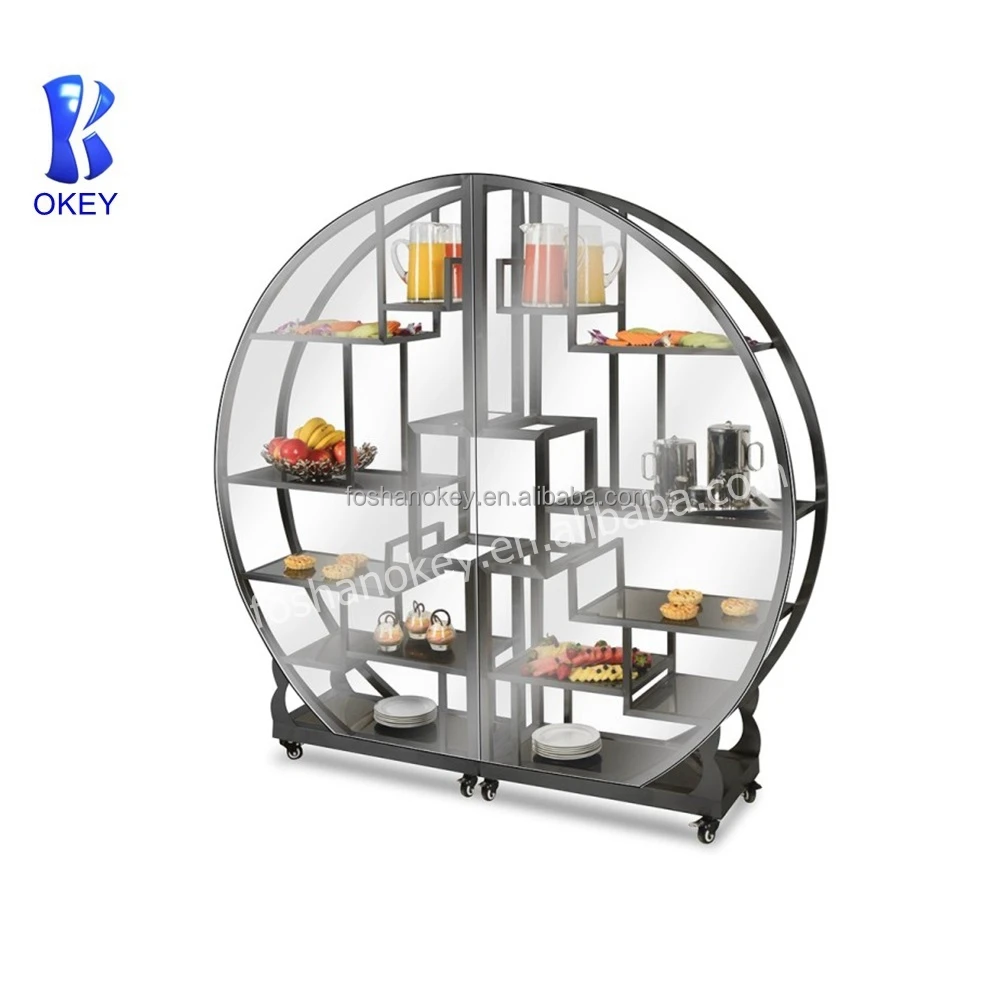 hot sale buffet riser for wedding decorations Catering luxury food display stand stainless steel 3 tiers elevation cupcake rack