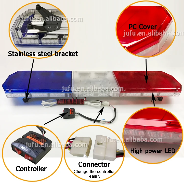 Cheap 47 inches red blue white amber green vehicle truck warning light bar 88w red blue LED flashing used emergency light bars
