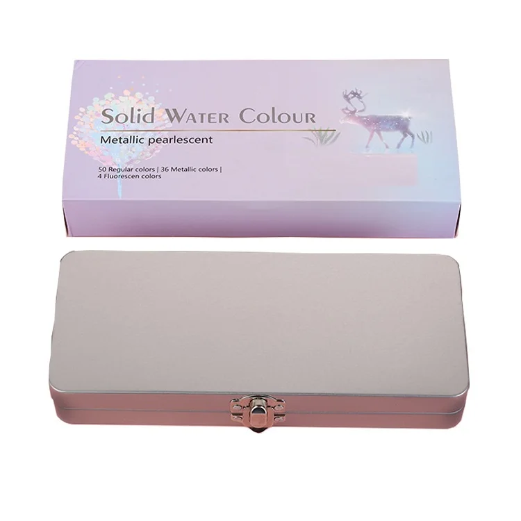 2024 New Durable 50 Colors Iron Box Solid Watercolor Pigments Water-Soluble Paint Set