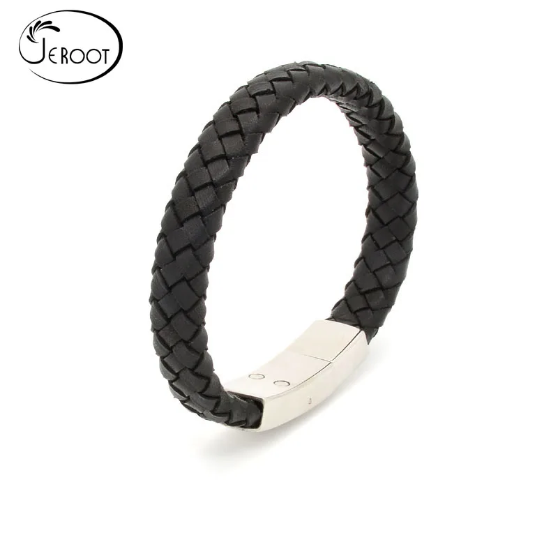 2022 wholesale black woven genuine leather bracelet for men new design weave wrist band for boys