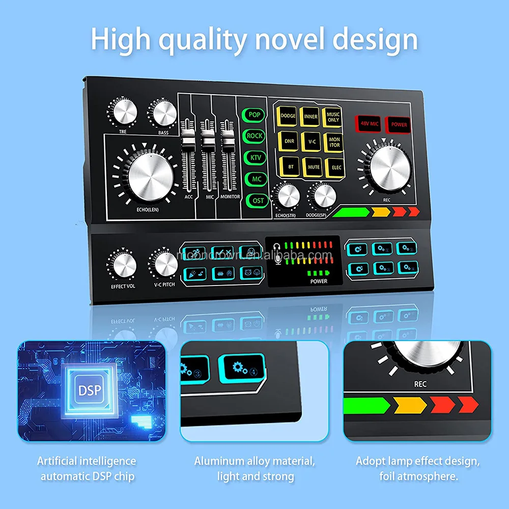 P9 48V phantom power supply Sound Card recording karaoke tarjeta de sonido External usb  Audio Sound Cards & Mixers