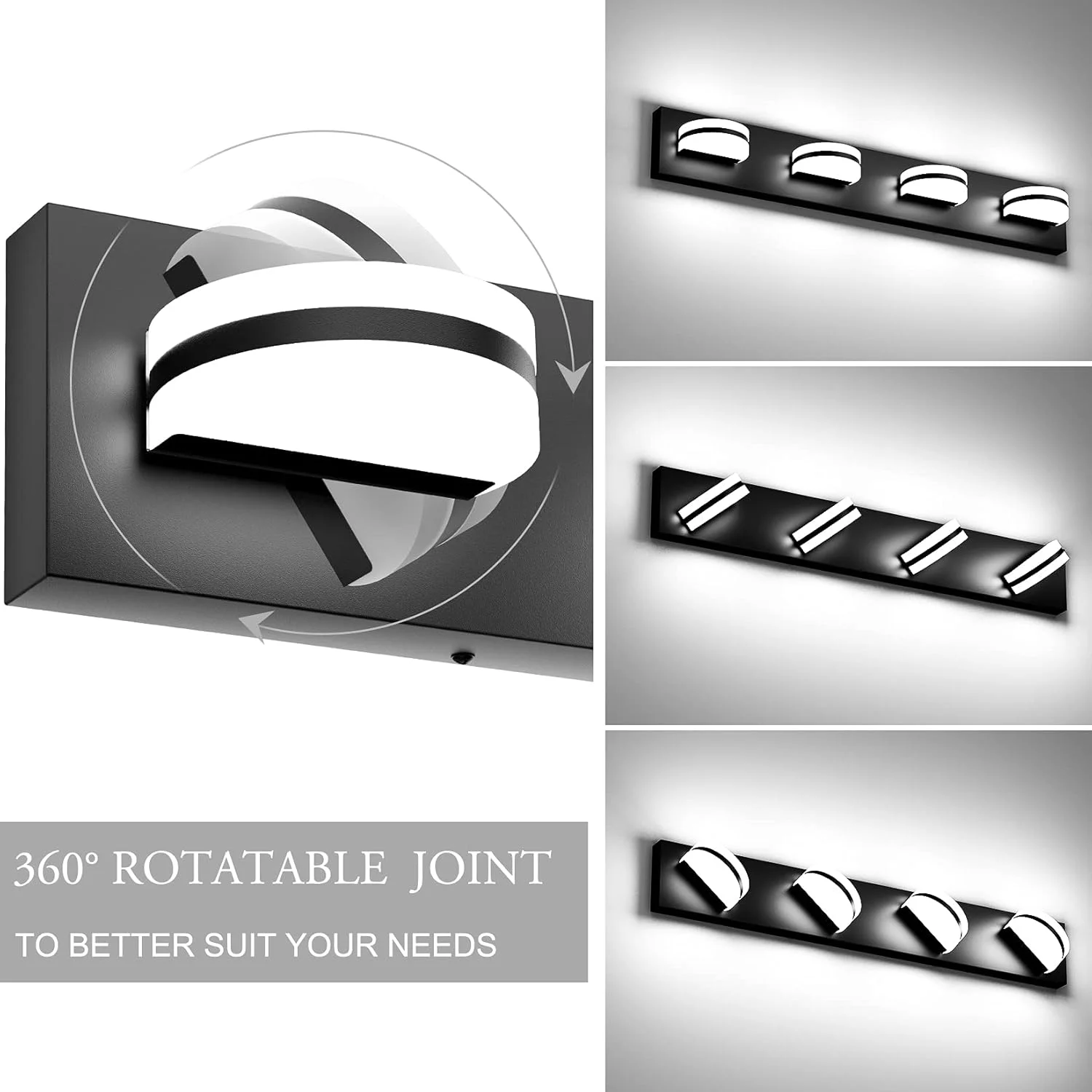 18W 1260LM 4-Light LED Vanity Light Dimmable 5000K Matte Black Bathroom Light Fixture Aluminum Wall Lamps