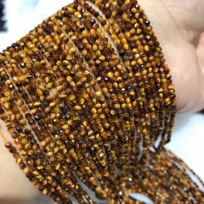 wholesale 2mm 3mm 4mm faceted tiger eye beads bracelet semi-precious gemstone beads for bracelet making jewelry making