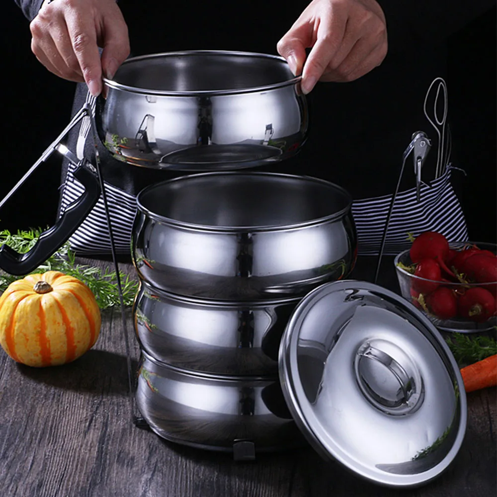 4 compartments food container metal homio lunch boxes tiffin box thermos box for school office 14-18cm